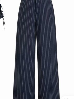 Cider Navy Pinstripe Wide-Leg Trousers